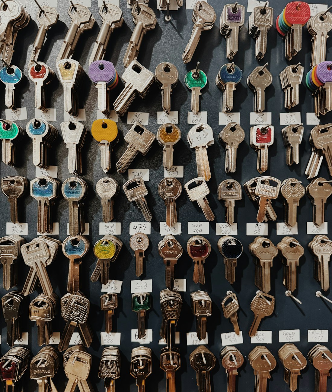 Wall of keys at a locksmith workshop in Orlando, FL